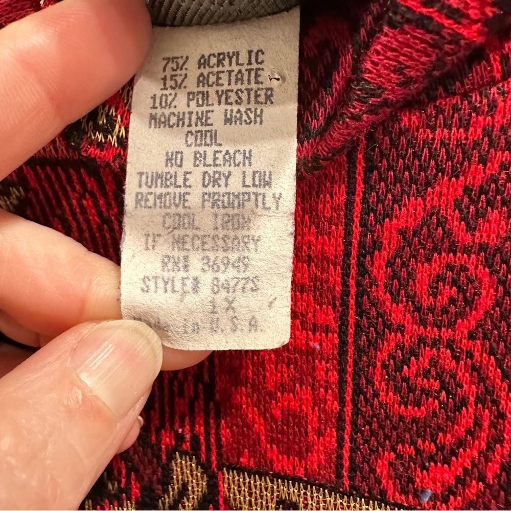 Vintage Red And Black Patterned Patchwork Top,80’… - image 6